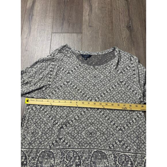 Lucky Brand 1X Boho Paisley Medallion Long Sleeve Top Gray Ivory Plus - Picture 3 of 8